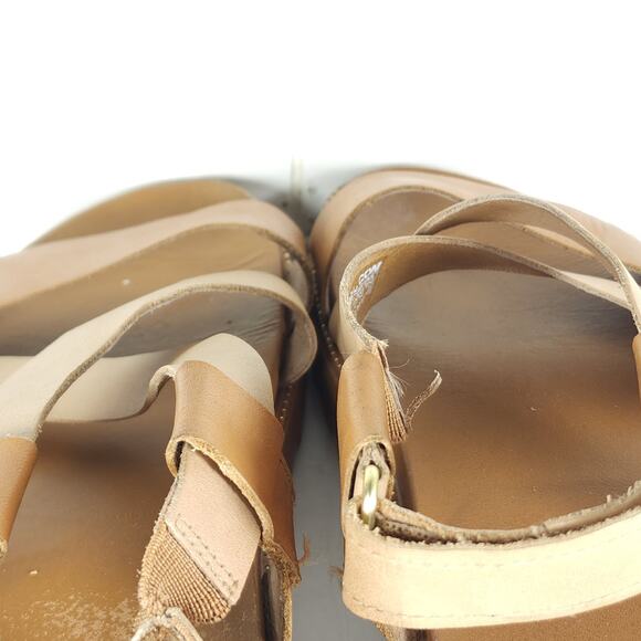 Sorel Women's Grooming US8,5 Tan Leather Criss Cross Platform Slingback Sandals - Picture 13 of 16